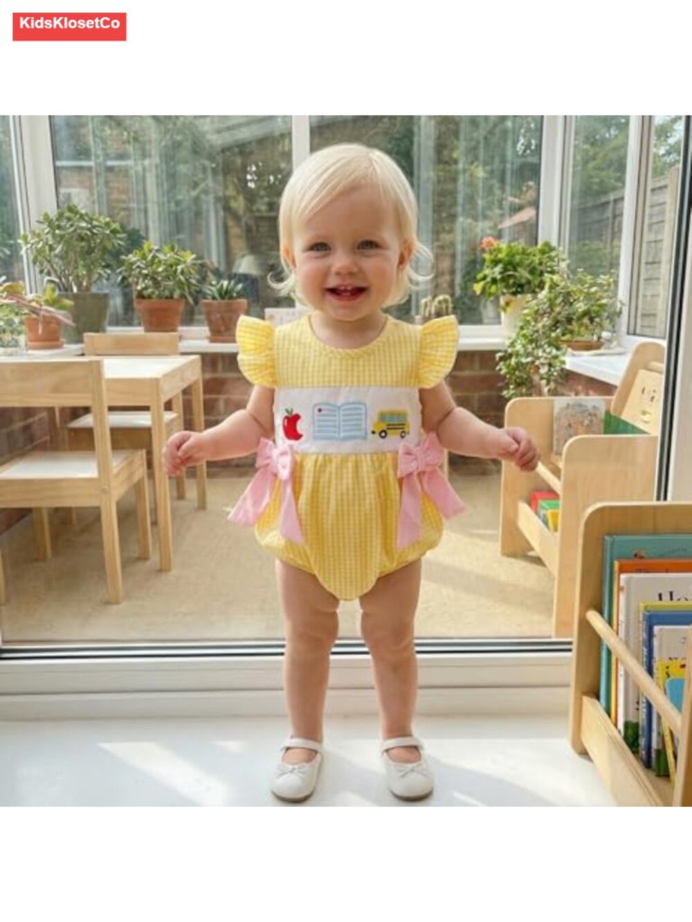 Baby Girl Smocked Bubble Romper Onesie Back to School Outfit - Picture 2 of 6